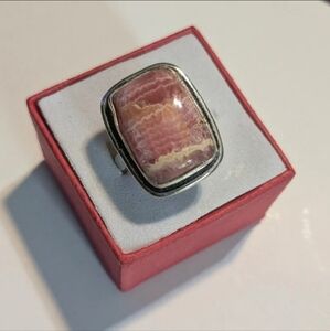 Handcrafted Rhodochrosite Rectangle Banded Ring (8)